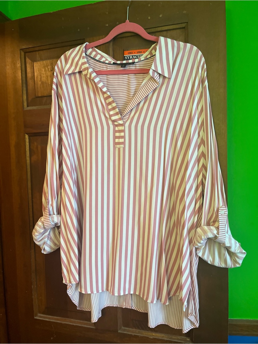 Jane and Delancey Pink and White Striped Button-Front Tunic